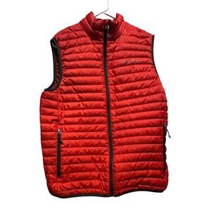 Eddie Bauer Goose Puffer Down Vest Womens Size Med Full Zip Orange Red EB 700